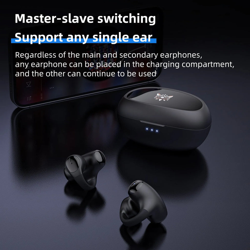 T306 wireless Bluetooth gaming headset with ear-hook design in black colour