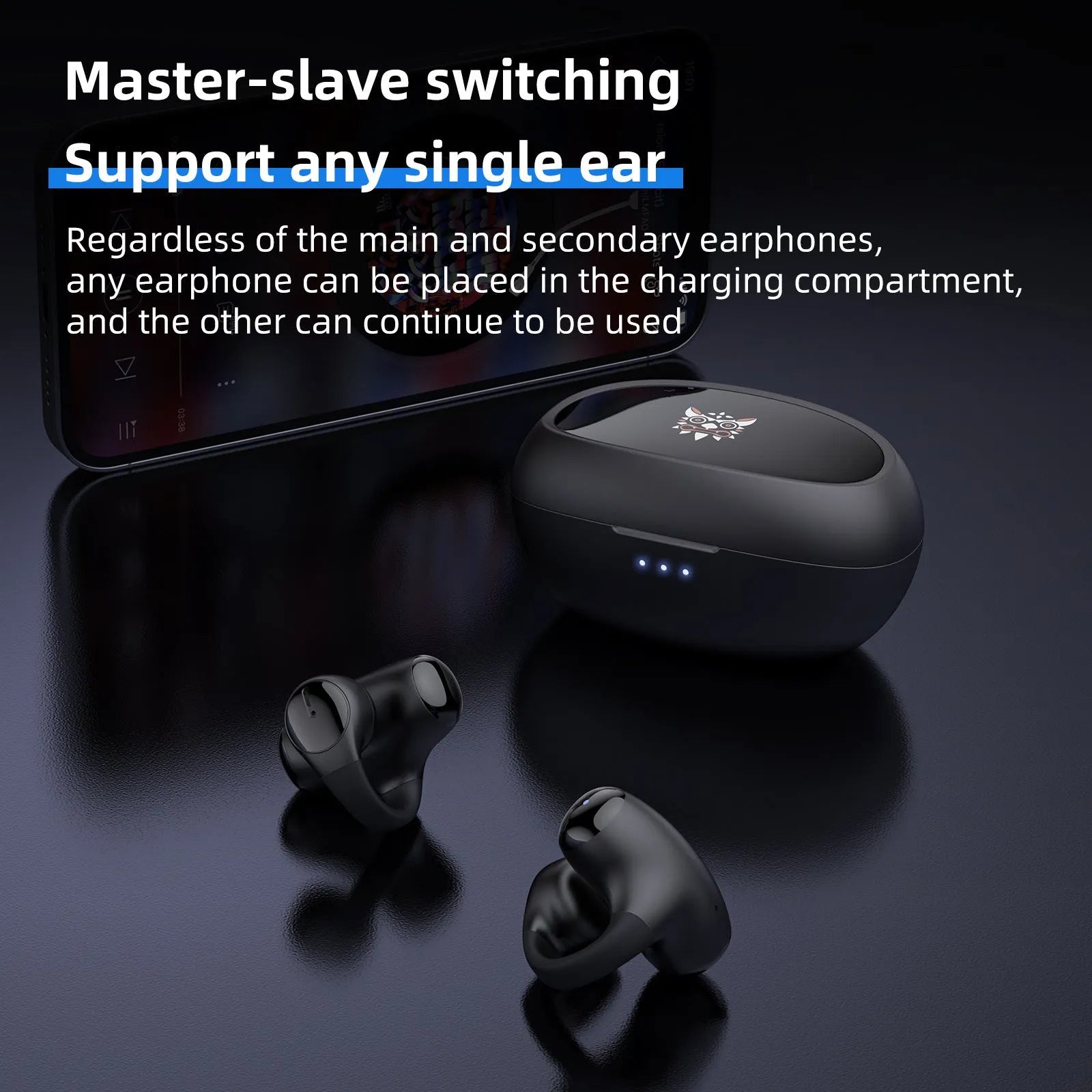 T306 wireless Bluetooth gaming headset with ear-hook design in black colour