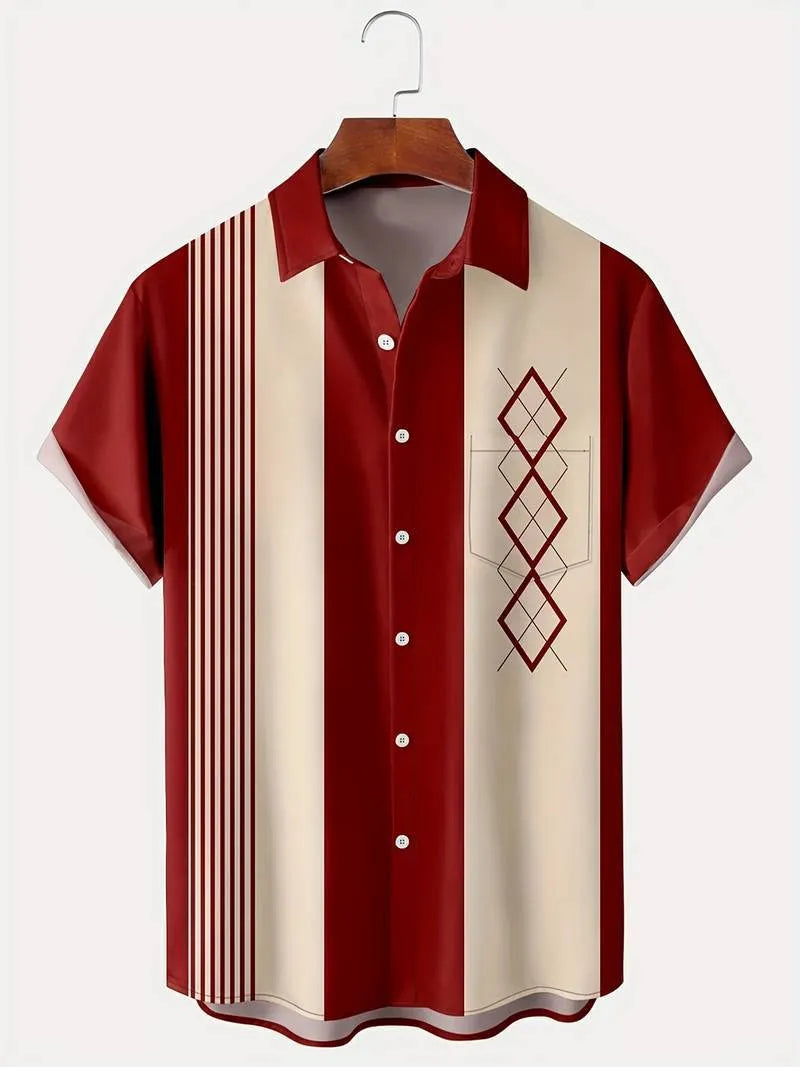 Men's plaid short-sleeved shirt with contrast lapel in loose regular fit