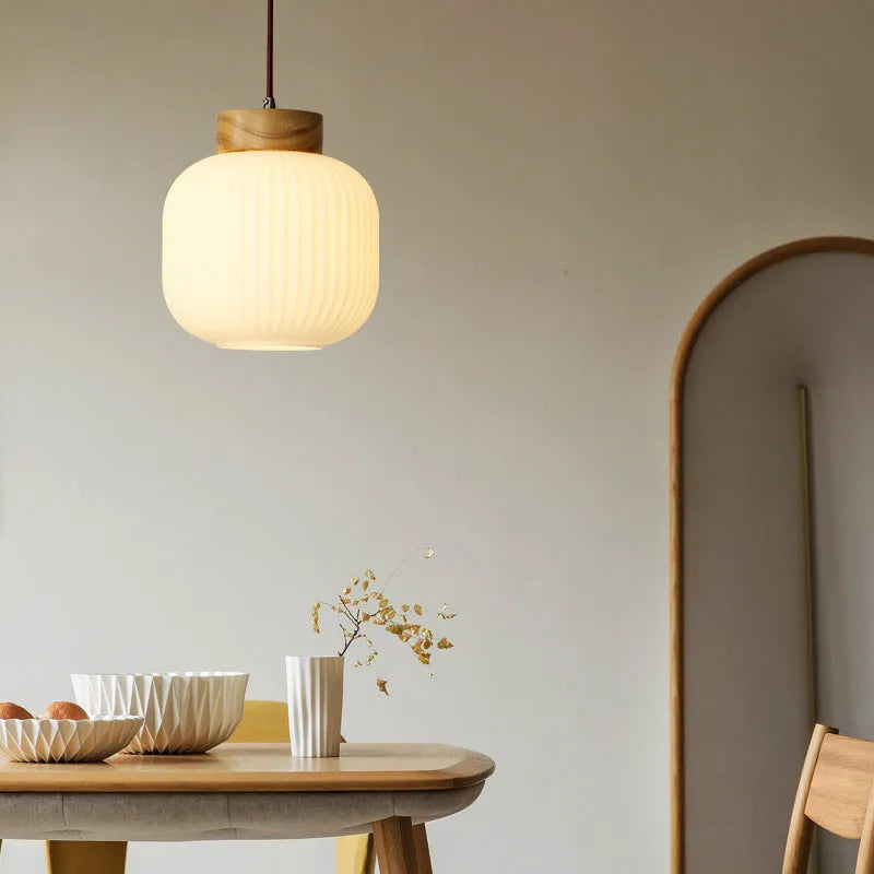 Nordic style wooden retro pendant ceiling light chandelier shown in three size options.