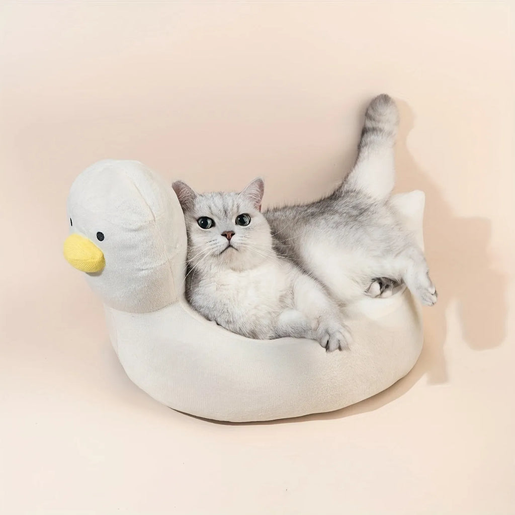 Blue and white duck-shaped soft polyester pet bed sofa for small dogs and cats