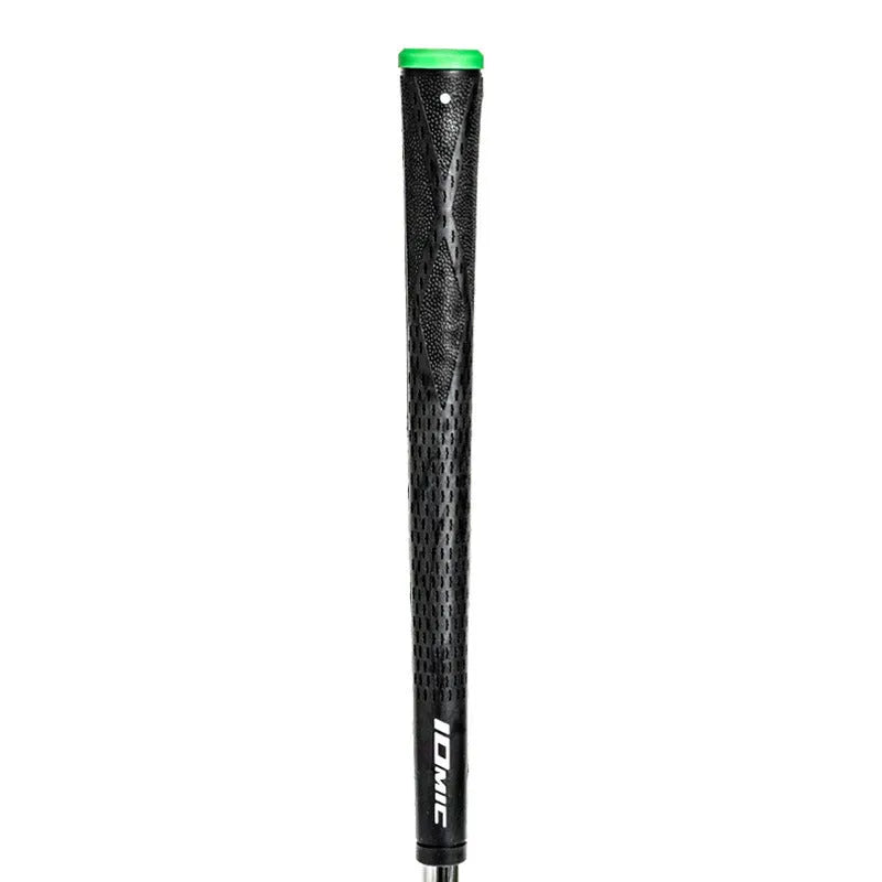 TPE golf club grip in assorted colours including pink, red, and black with blue head on a club shaft.