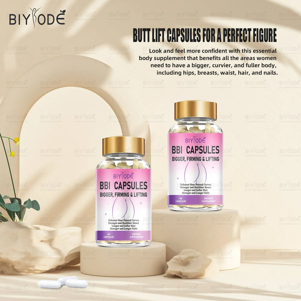 Biyode BBL herbal supplement bottle with 60 capsules for curves enhancement and firming lifting