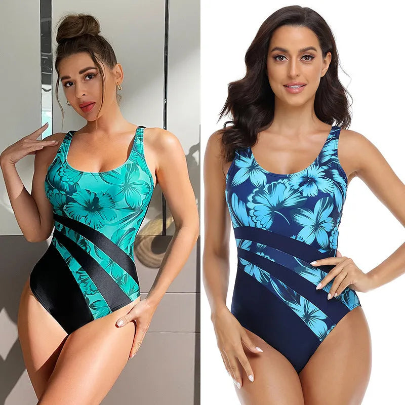 Women's conservative one-piece swimsuit in polyester blend fabric for swimming