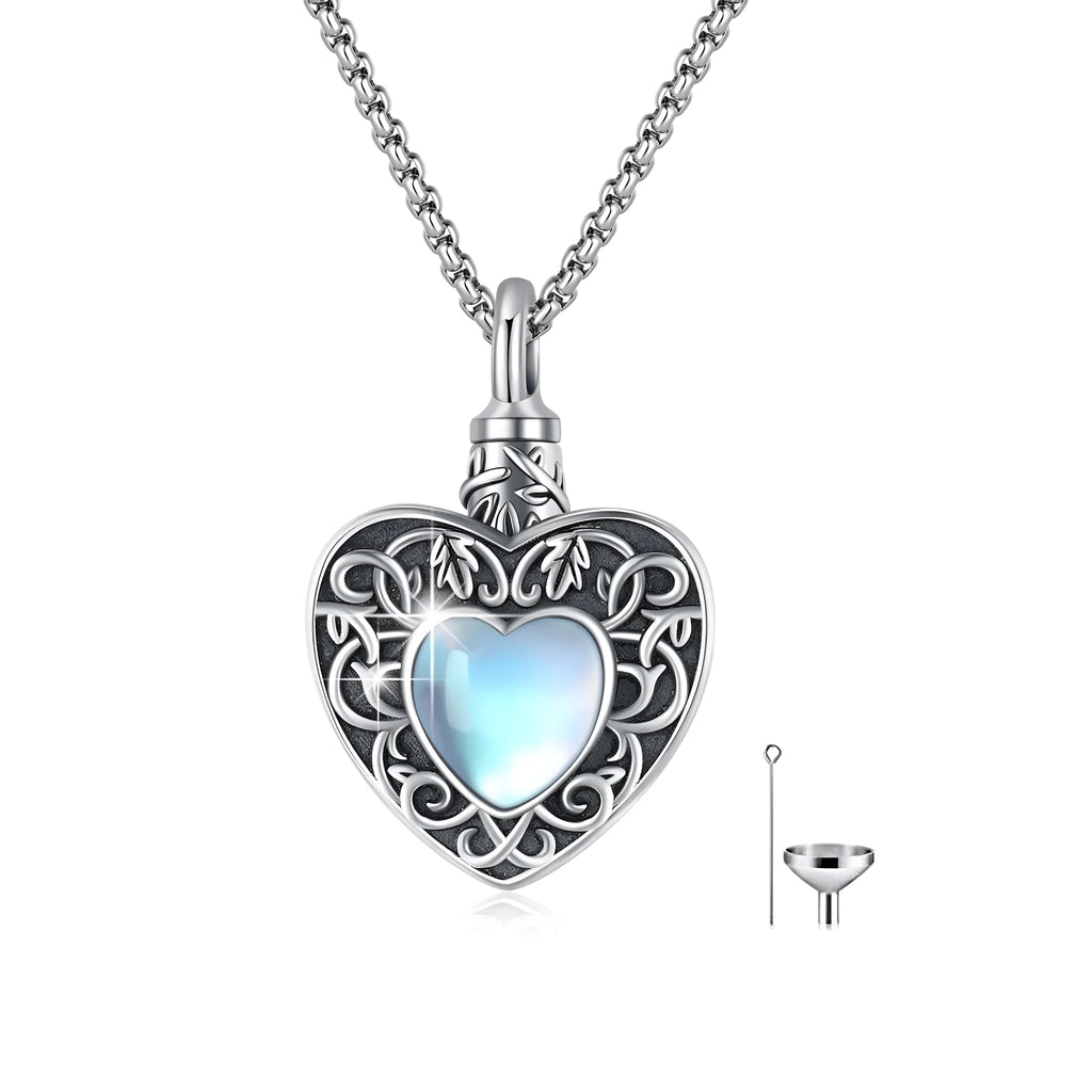 925 silver heart urn necklace with moonstone and 18 inch chain plus 2 inch extender