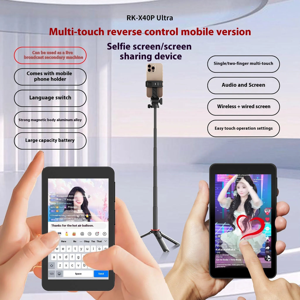 Rear magnetic suction selfie monitor with 4-inch touch screen and aluminium alloy body in black or grey