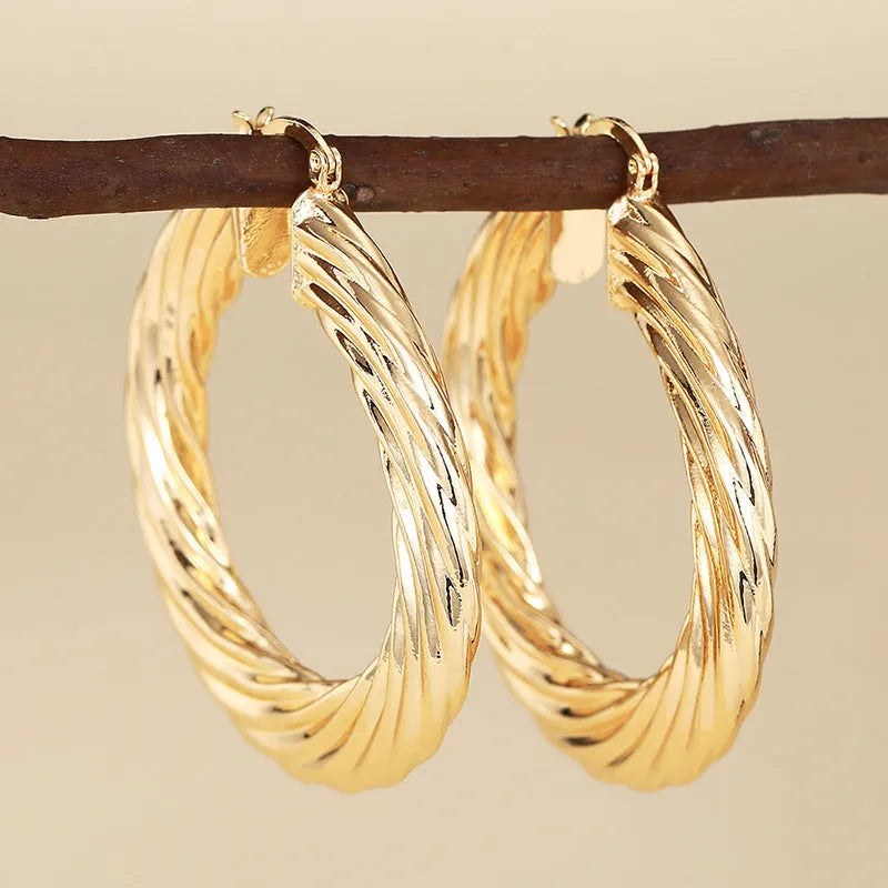 Copper geometric drop ear clip earring for women, electroplated finish, ring and line design