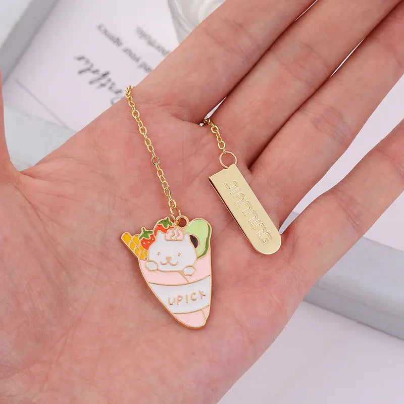 Jane Key Foodie Cute Pet Cat cartoon design metal pendant bookmark on PVC card.