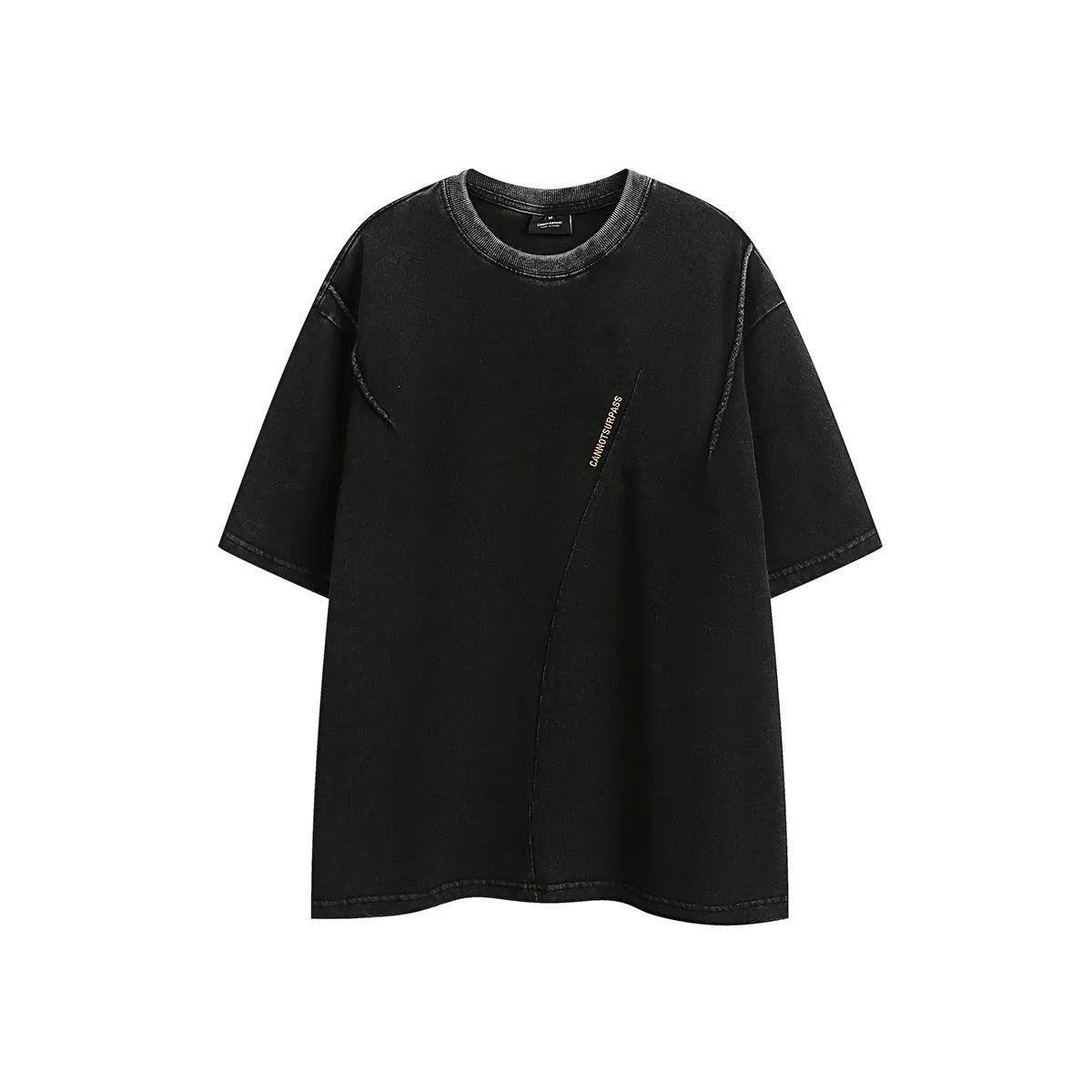 Man's loose fit retro half-sleeve t-shirt with embroidered wash finish in purple.