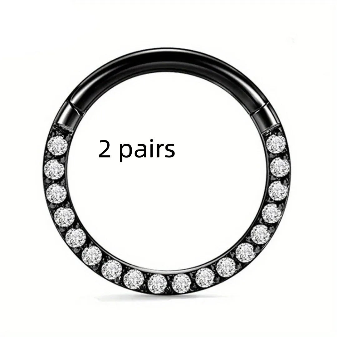 Stainless steel seamless nose ring with diamond detail in gold, rose gold and steel finishes