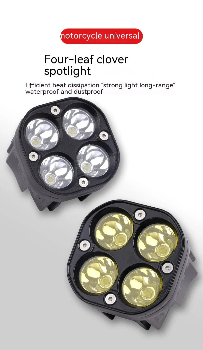 Four-eye vehicle spotlight with aluminium base plate showing white and yellow light options
