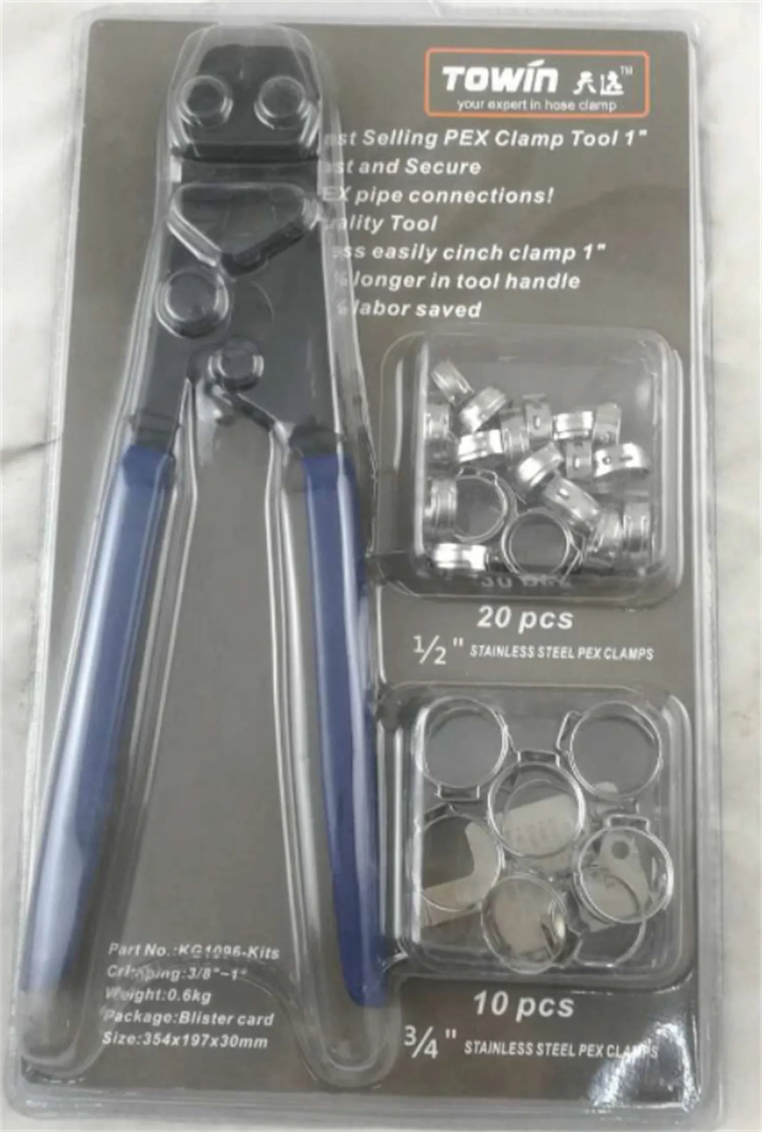 Red cloth style single-ear metal PEX pipe clamp with carbon steel cutting edge.