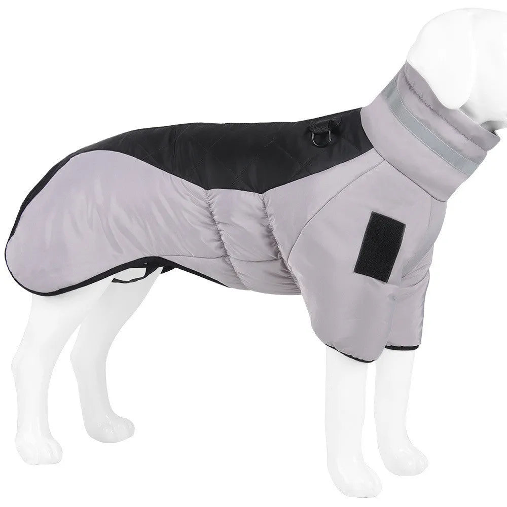 Grey black thickened reflective polyester cotton dog coat for large dogs