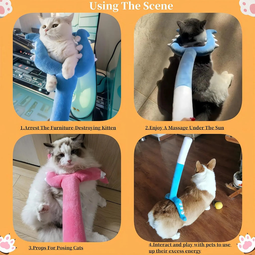 70 cm blue plush cat wand toy with foam-filled front section for interactive pet play