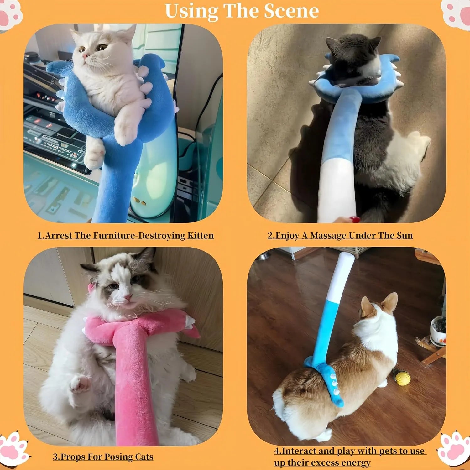 70 cm blue plush cat wand toy with foam-filled front section for interactive pet play