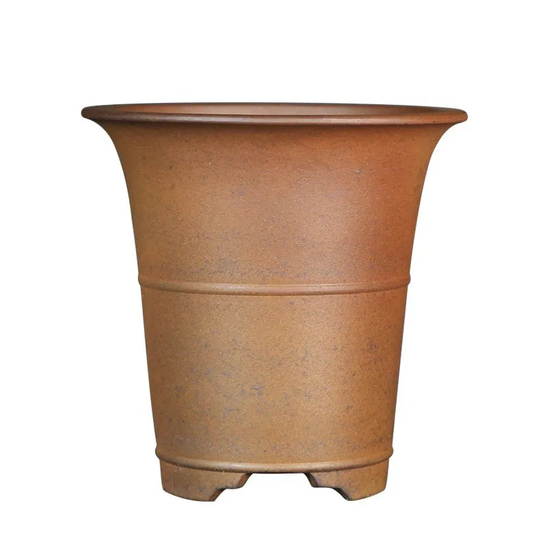 Classical breathable ceramic flower pot with firewood waistline flat mouth design for balcony desktop, lotus green, two sizes