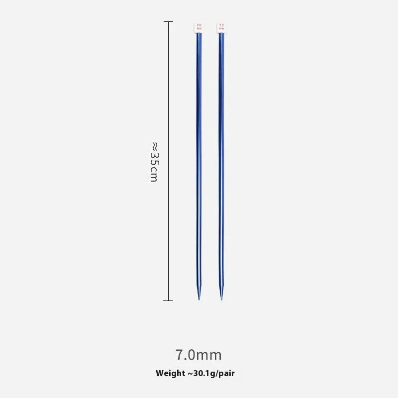 Set of lengthened crochet hooks with protective caps, showing multiple sizes from 2.0mm to 10.0mm for knitting and crochet.