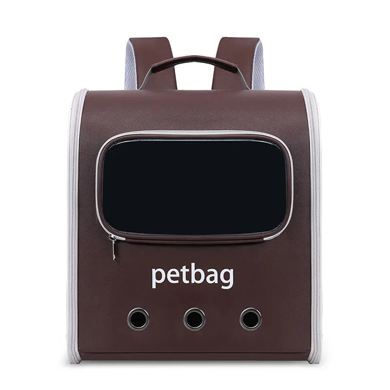 Large capacity cat backpack with transparent window, hard PVC Oxford bag, Brown or White, 6.50kg cat capacity