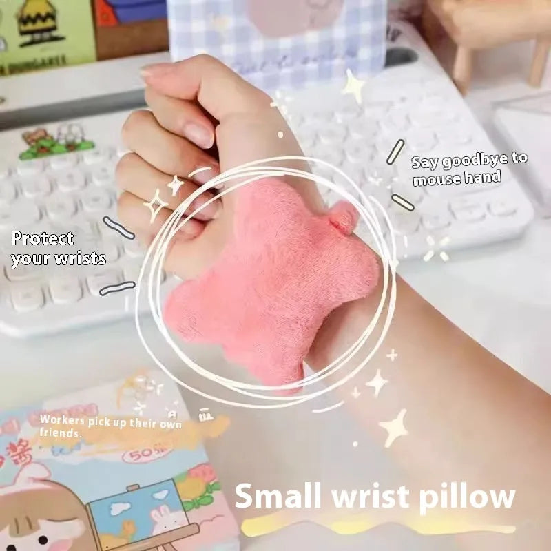 Blue polyester plush wrist protector mouse pad with mini pillow cushioning