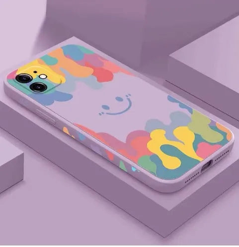 Silicone watercolour phone case in light blue, soft TPU back cover for iPhone