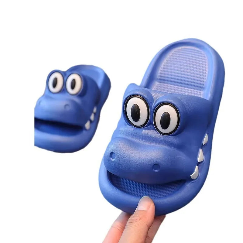 EVA platform parent and child matching sandals in an animal pattern, shown in pink, green, yellow, and blue colour options.