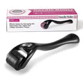 Black derma roller with 540 titanium microneedles, sizes 0.2mm to 1.0mm, for face beard scalp body