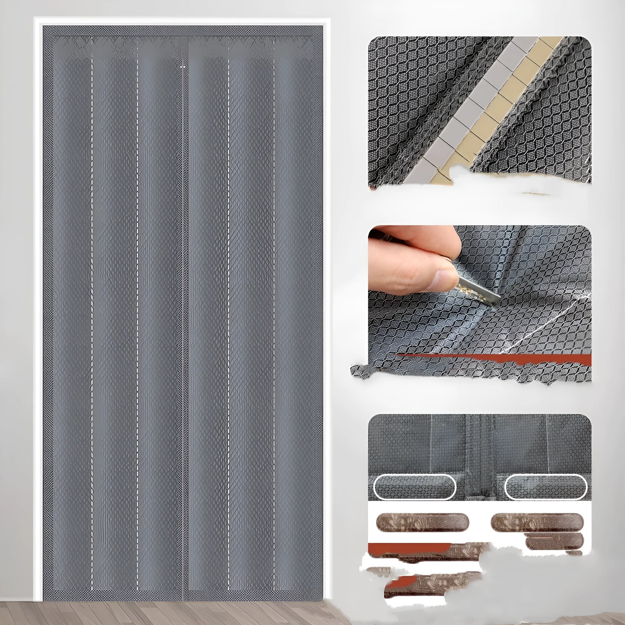 Full seam long magnetic strip cotton door curtain in New Chinese style pattern hanging in a doorway.