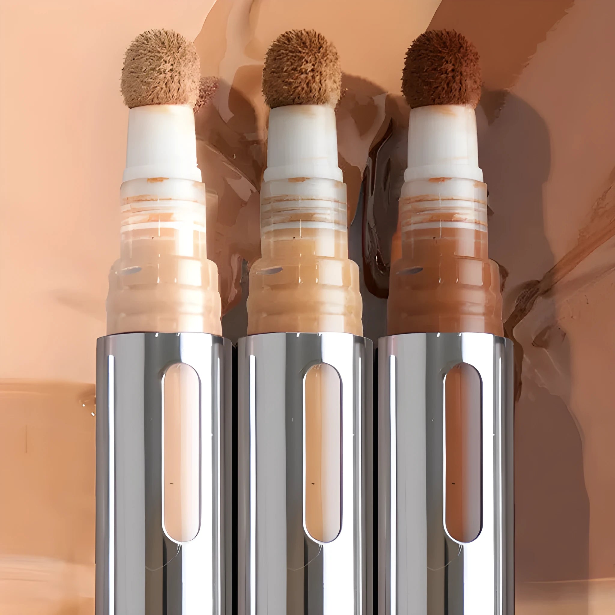 Liquid concealer pen showing 24 colour shades for waterproof, sweatproof coverage and contouring.