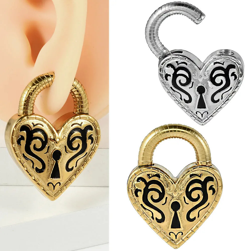 Women's stainless steel heart-shaped earrings with electroplated gold or steel colour finish