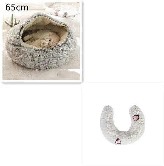 Round plush pet bed in brown for cats and small dogs, size 40cm