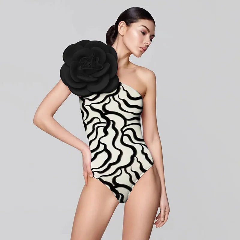 Women's one-piece swimsuit with three-dimensional flower design in European American style