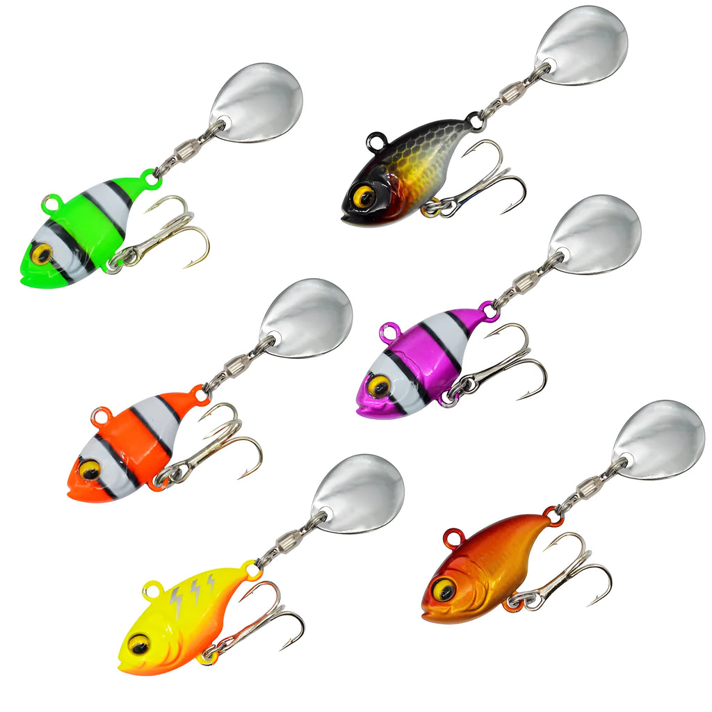 Metal sea fishing iron plate lure with rotating sequins in six colour variations.