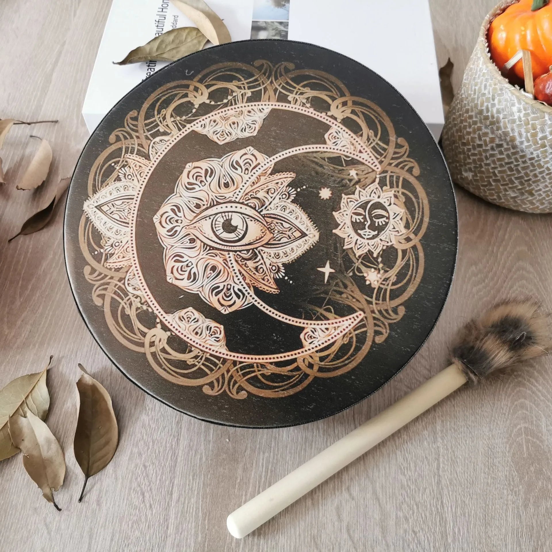 25cm tree of life open drum with drum hammer, half-handmade semi-mechanical national style decorative percussion instrument