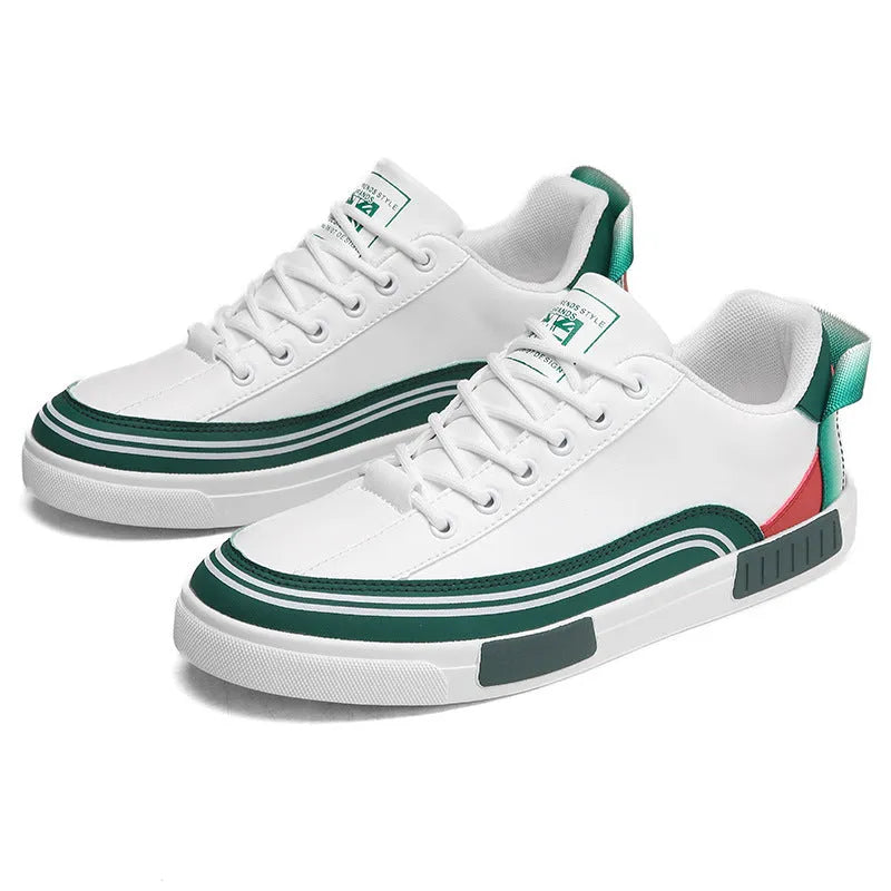 Men's casual canvas shoes with mesh panelling in beige and white with green colour options