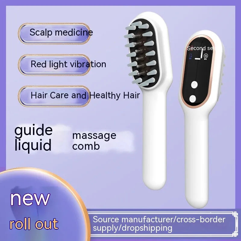 White scalp medicine feeder massage comb with 10ml medicine box, 17 TPU comb teeth, red and blue light, 154*50*39 mm