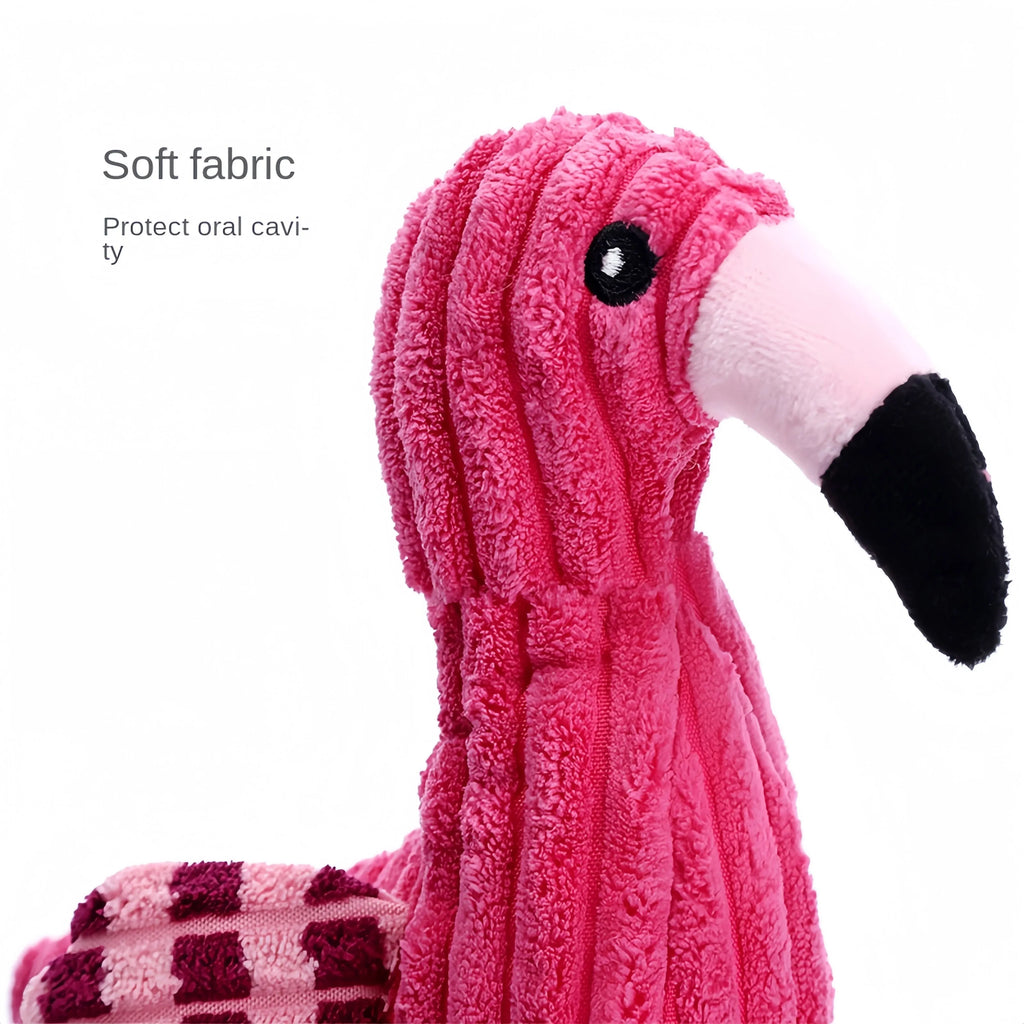 Pink animal-shaped corduroy plush dog toy with a squeaker for small and large dogs.