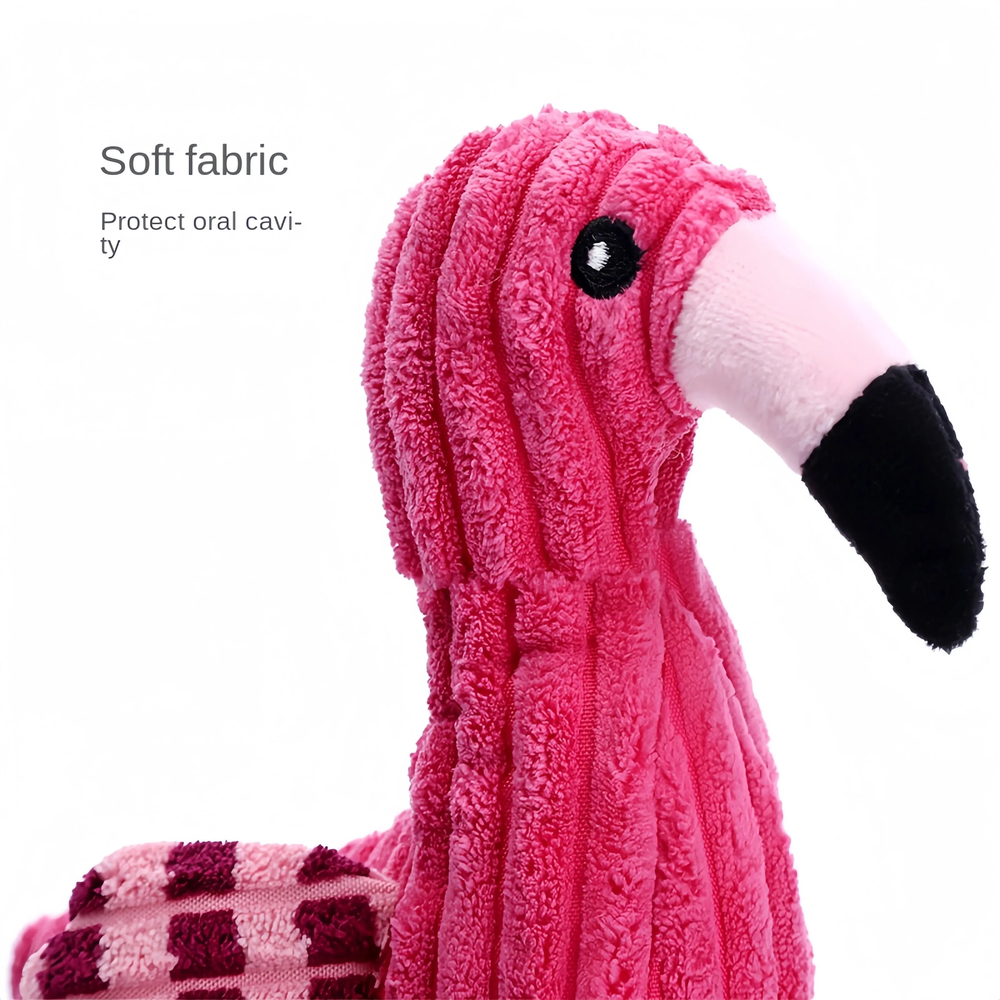 Pink animal-shaped corduroy plush dog toy with a squeaker for small and large dogs.