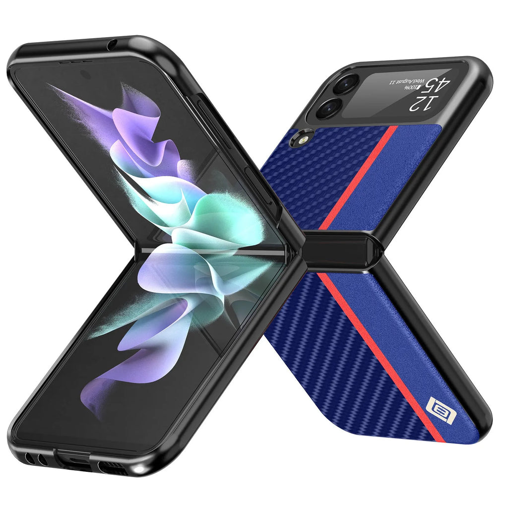 Black carbon fibre leather texture all-inclusive phone case for Samsung Z Flip 3 4 5 with anti-fall protection