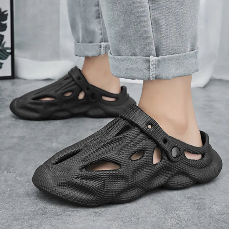 Pair of EVA soft men's summer beach shoes in black, grey, white, or khaki, slip-on style, sizes 39-44