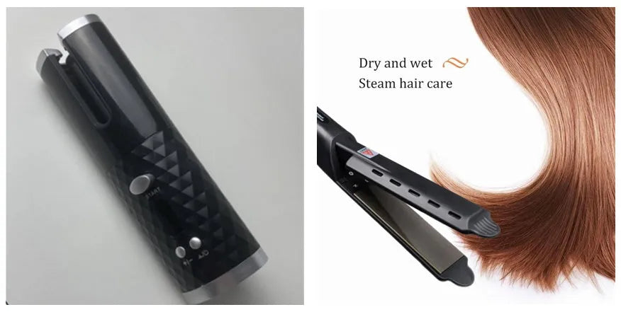 Portable USB charging mini curling iron with gold ceramic barrel in white, pink, or grey colours