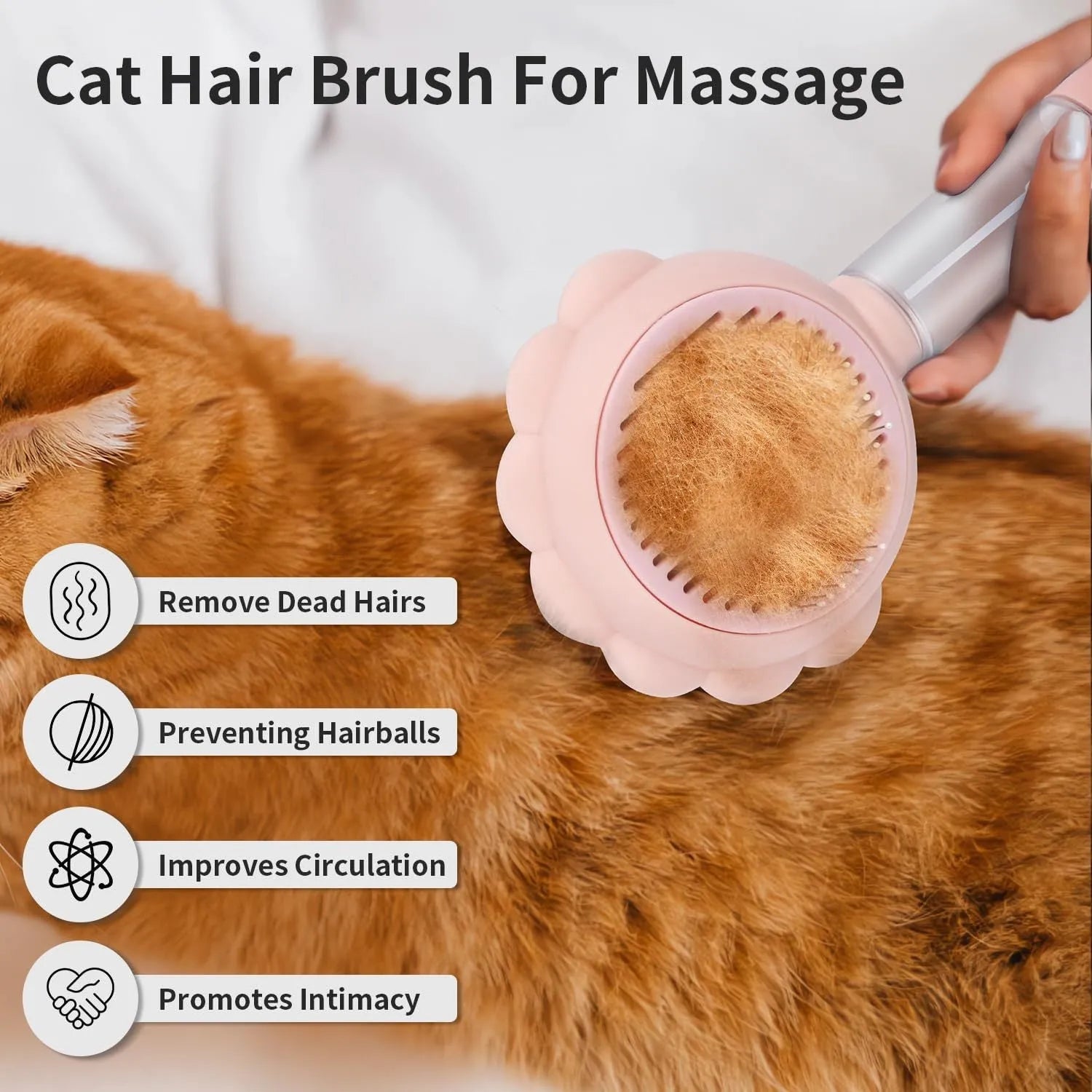 Grey spray cat brush with release button for grooming pets and removing loose hair.