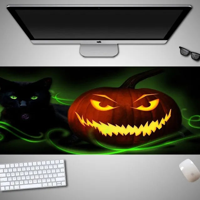 Oversized Halloween mouse pad with spooky design on rubber cloth material