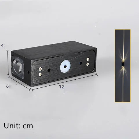 Waterproof LED wall spotlight with aluminium body and shade, black or silver, 4W or 6W, warm white or yellow light