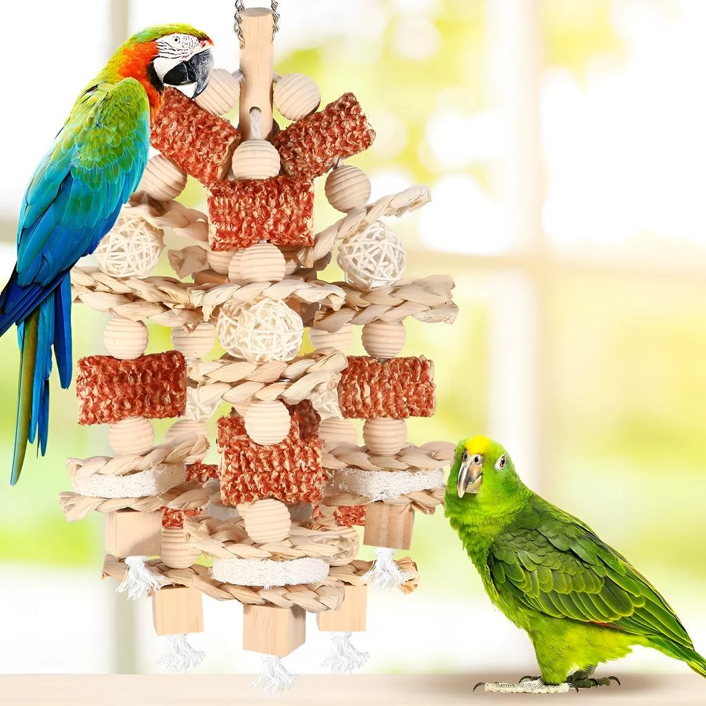 Natural corncob wooden bird bite toy for parrot cage nibbling in two specification options