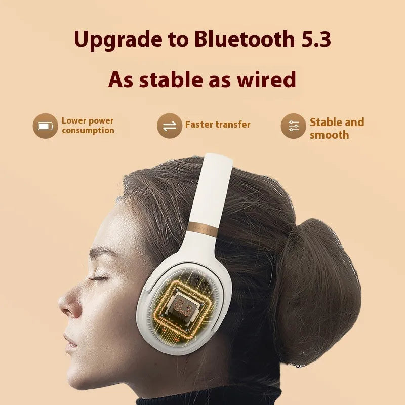 Wireless Bluetooth head-mounted gaming headphones in black or cream colour with over 8-hour battery.