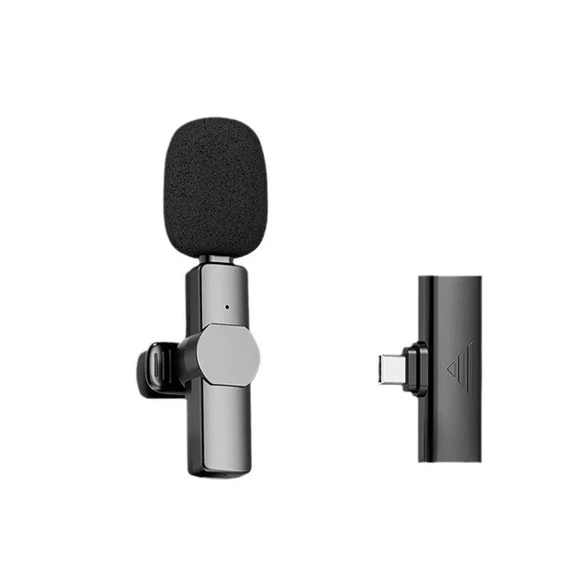 Wireless neckline clip microphone with sponge wind cover and multiple connection interfaces