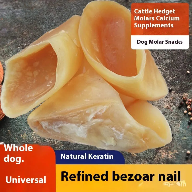 Natural cowhide hoof shell dog chew for small or large breeds on a white background.