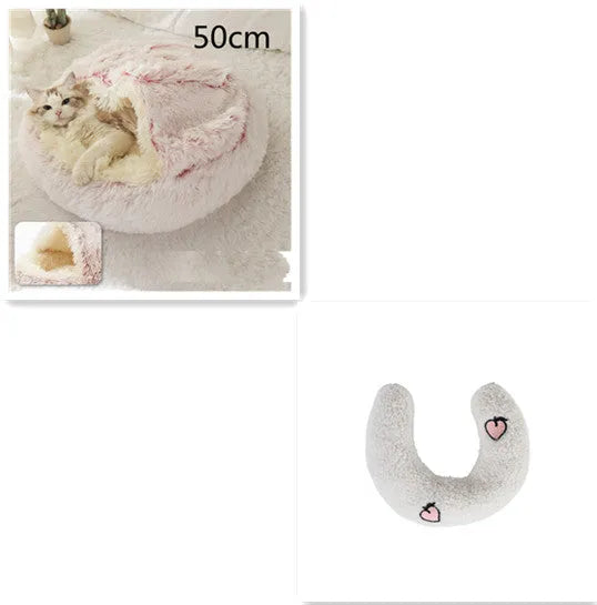 Round plush pet bed in brown for cats and small dogs, size 40cm