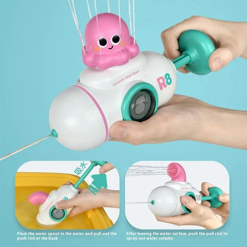 Summer children's water cannon pull-out water spray toy in plastic with submarine design in colour box