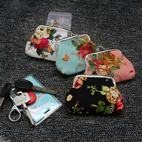 Canvas mini coin purse with floral pattern, 10x7.5cm, in four colour options